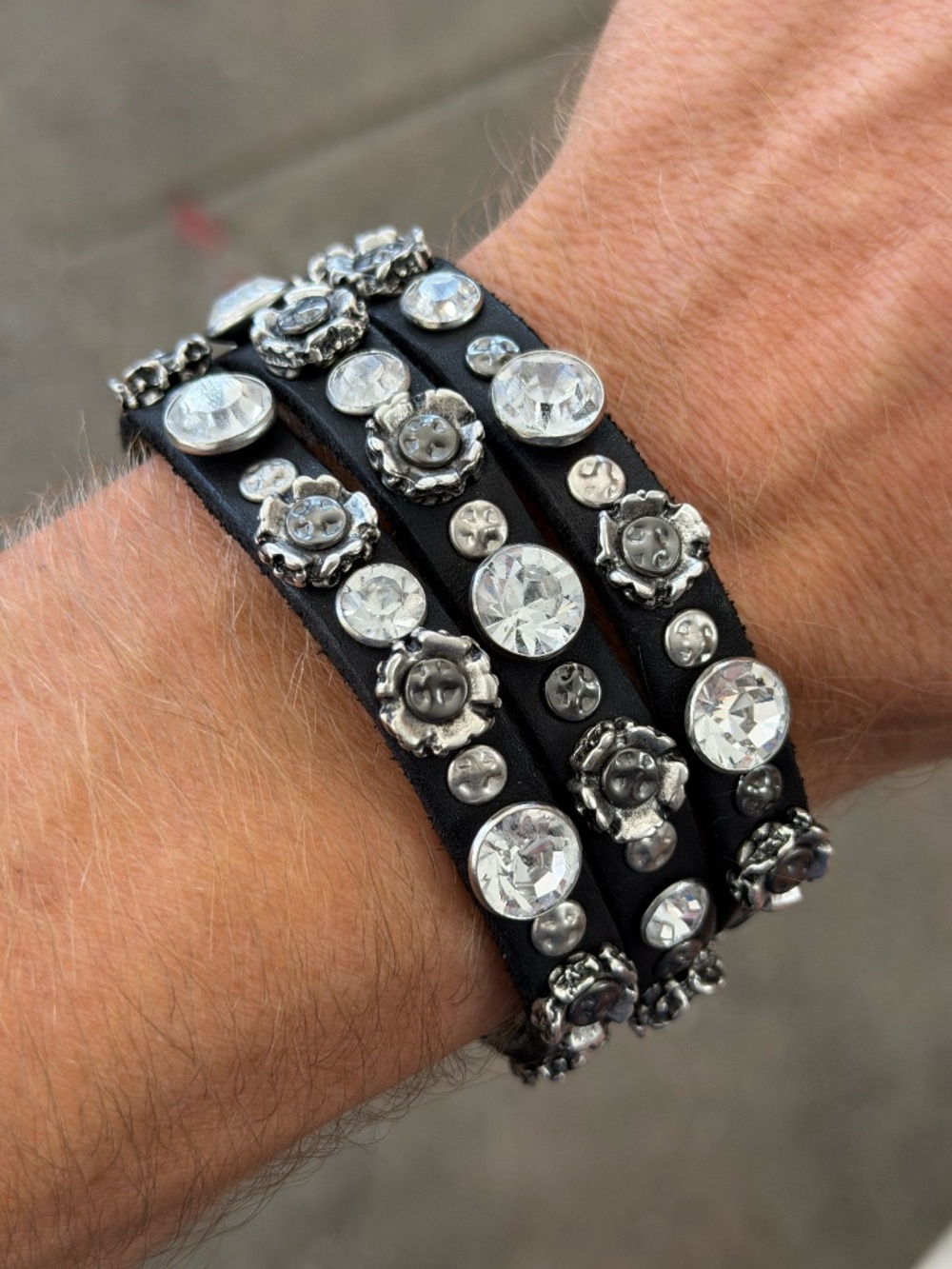 Campomaggi Leather Studded & Embellished Cuff Bracelet in Black